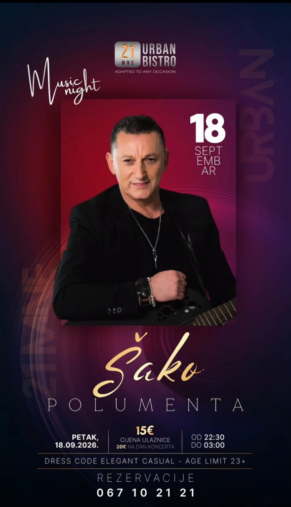 Šako Polumenta on September 18th at ,,21MNE Urban Bistro"🎶🎤🎶