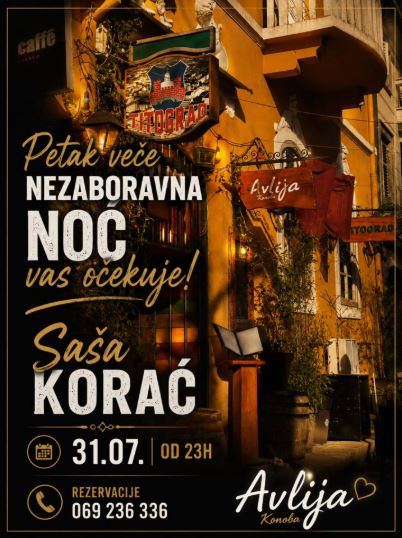 Boemske večeri: Saša Korać 5.& 6.avgusta u Konobi ,,Avlija”🎤🍷🎶