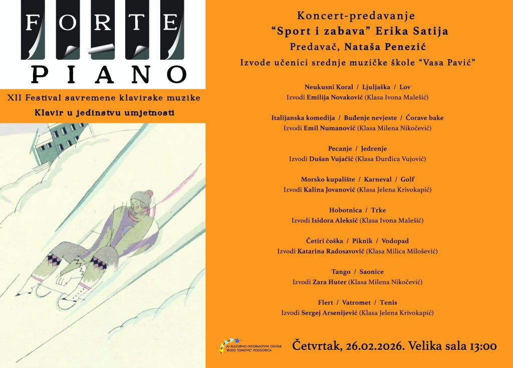 XII Festival savremene klavirske muzike FORTE PIANO – Koncert-predavanje „Sport i zabava” Erika Satija