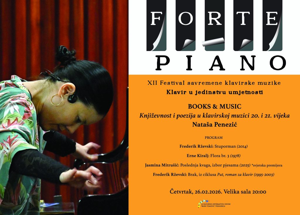 XII Festival savremene klavirske muzike FORTE PIANO – Koncert „Books & Music – književnost i poezija u klavirskoj muzici 20. i 21. vijeka” i pijanistkinja Nataša Penezić