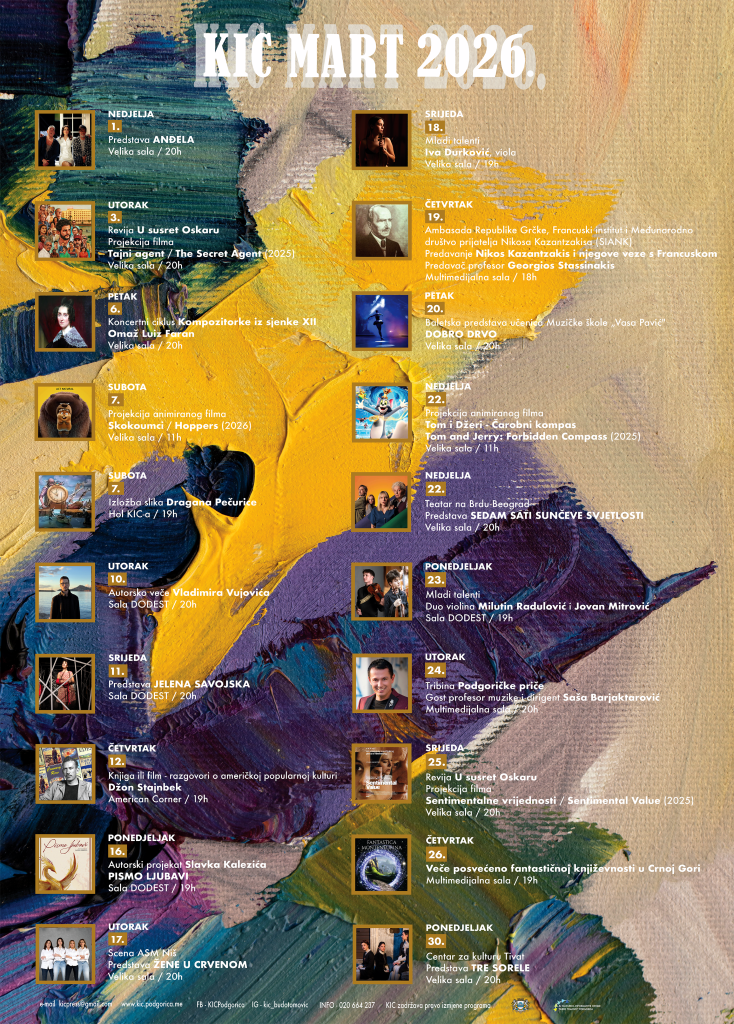 KIC “Budo Tomović”: Repertoire for March 2026