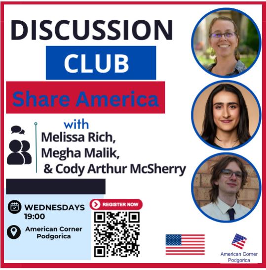 Share America Discussion Club on Wednesdays at the "American Corner" 🇺🇸🗣️💬👥🎙️🇺🇸