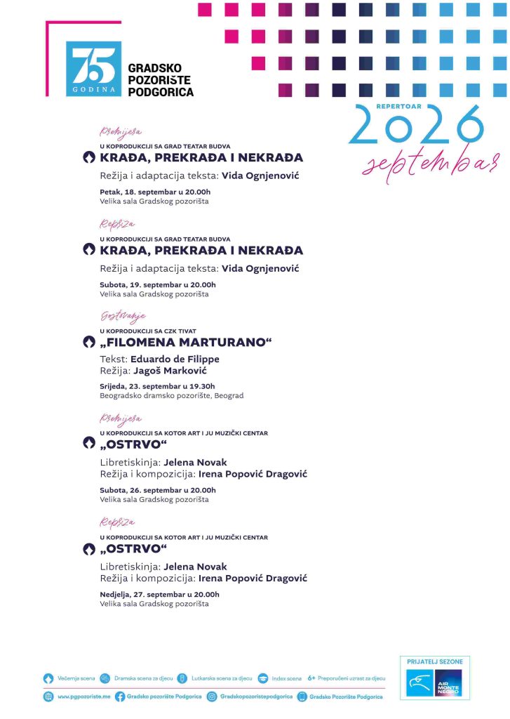 Repertoar Gradskog pozorišta u septembru🎭