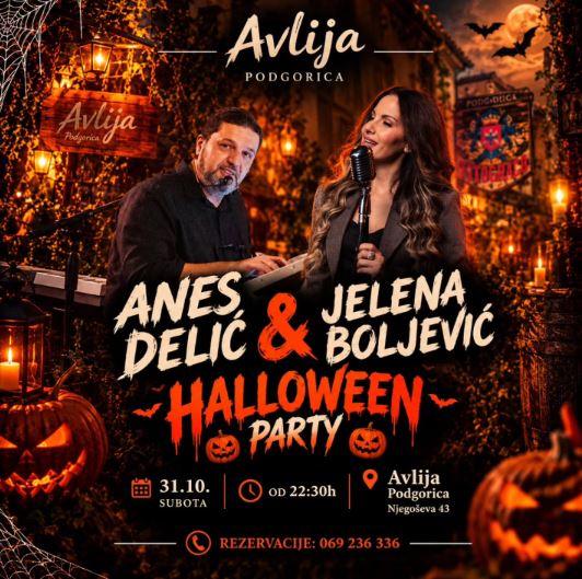 Halloween Night sa poznatim duom - Anesom Delićem & Jelenom Boljević 31.oktobra u konobi ,,Avlija"🎃🎶🕸️🎤🥂👻