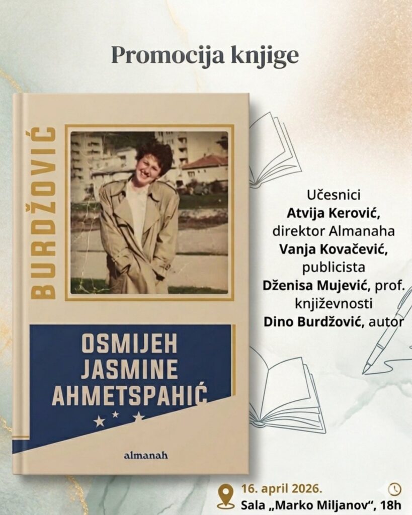 Book promotion in JU NB ,,Radosav Ljumović": “Osmijeh Jasmina Ahmetspahić/The Smile of Jasmina Ahmetspahić by author Dino Burdžović” 📚📖📙