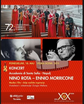 Kamerni orkestar "Accademia di Santa Sofia" & program posvećen filmskoj muzici Ennia Morikonea i Nina Rote 18.maja na Velikoj sceni CNP-a🎼🎻🎼