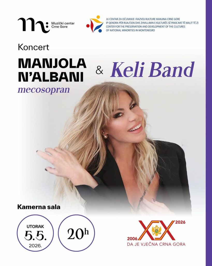 Koncert mecosoprana Manjole N’Albani 5.maja u Muzičkom centru Crne Gore🎤🎶🎭