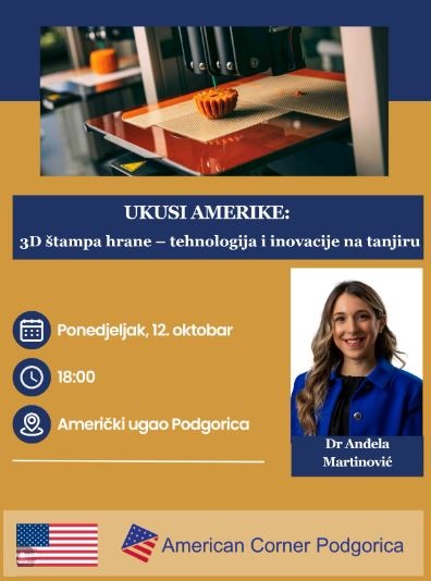 Lecture “TASTES OF AMERICA – 3D Food Printing – Technology and Innovation on the Plate” on October 12th at the American Corner 🎤🍔🇺🇸