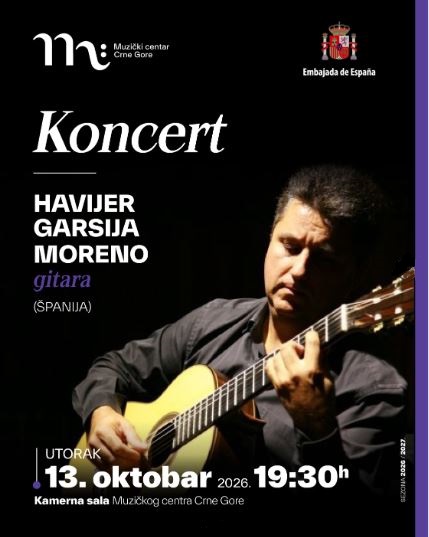 Koncert španskog gitariste Havijera Garsije morena 13.oktobra u Muzičkom centru Crne Gore🎸🎶🇪🇸
