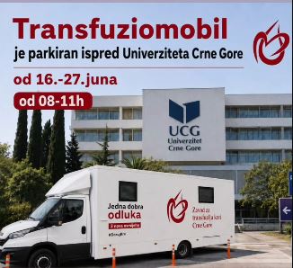 Transfuziomobil na od 25.do 27.juna ispred zgrade Rektorata Univerziteta Crne Gore 🇲🇪🩸🤝❤️🇲🇪