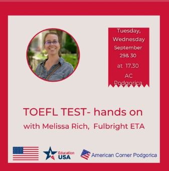 TOEFL TEST - hands on with Melissa Rich on September 29th & 30th at "American Corner" 🎤🎬📚