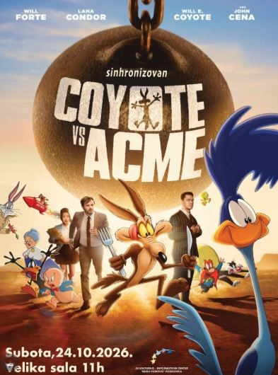 Projekcija animiranog filma „Pera Kojot protiv sistema/Coyote vs. Acme“(2026) 24.oktobra u KIC-u ,,Budo Tomović"🎬🍿