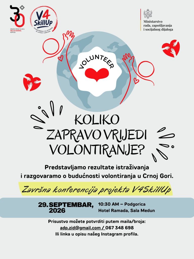 📢KOLIKO ZAPRAVO VRIJEDI VOLONTIRANJE? Završna konferencija projekta V4SkillUp 29.septembra u hotelu ,,Ramada"🤝❤️🙌