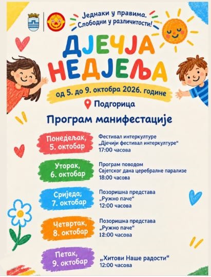 Children’s Week 🎈 October 5–9, KIC “Budo Tomović” 🌈👧🎭👦🎶🎈