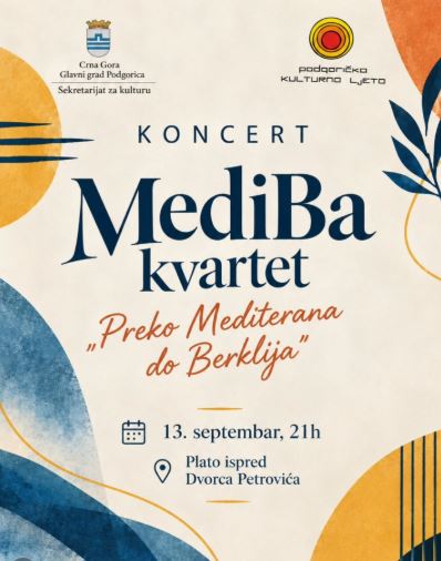 Concert by the "MediBa" Quartet titled "Across the Mediterranean to Berklee" on September 13th on the plateau in front of the Petrović Palace🎤🪗🎻🥁🎶