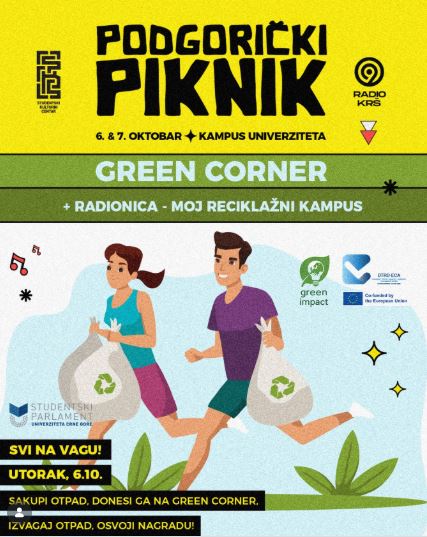 GREEN CORNER - Svi na vagu!⚖️& Radionica „Moj reciklažni kampus♻️6.oktobar🥇,,Podgoričkom pikniku"🌱🥇♻️