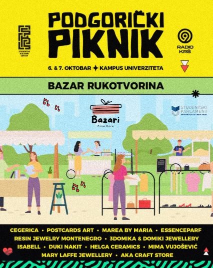 BAZAR RUKOTVORINA 6.& 7.oktobra na PODGORIČKOM PIKNIKU💛🧶🎨🧺🌸