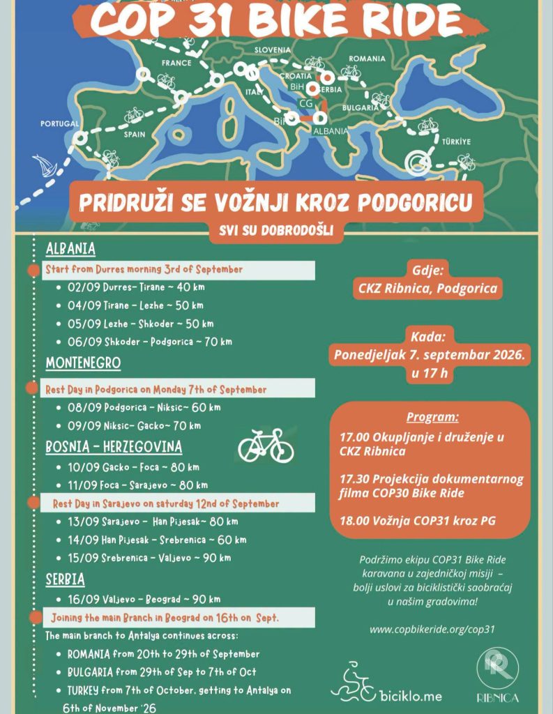 COP31 Bike Ride karavan 7.septembra okupljanje u CKZ Ribnica 🇮🇹🚲🇲🇪