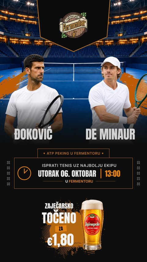 ATP Beijing Finals: Djoković vs on October 6th at "Fermentor" Craft BEER Pub🎾🏆🔥