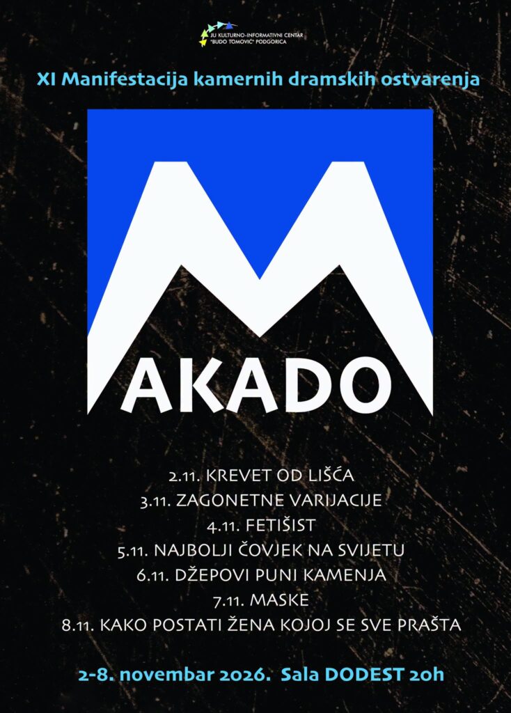 MAKADO – XI manifestacija kamernih dramskih ostvarenja🎭2.- 8.novembar🎭KIC ,,Budo Tomović"🎭